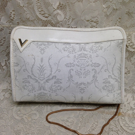 Mario Valentino White Jacquard Clutch Crossbody