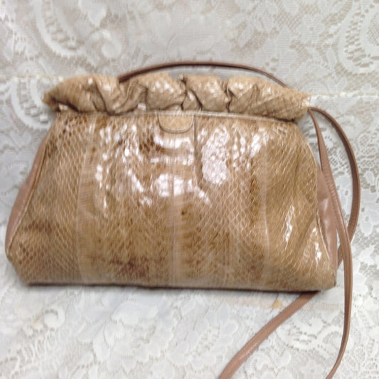 Vintage Tan Snakeskin Clutch- Crossbody