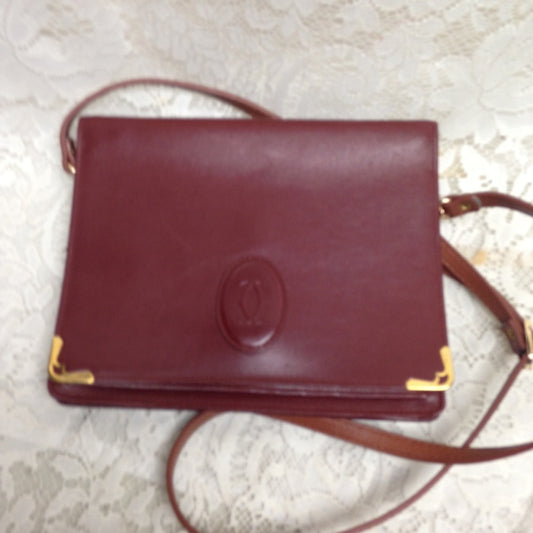 Cartier Burgundy Leather Clutch-Wristlet Crossbody