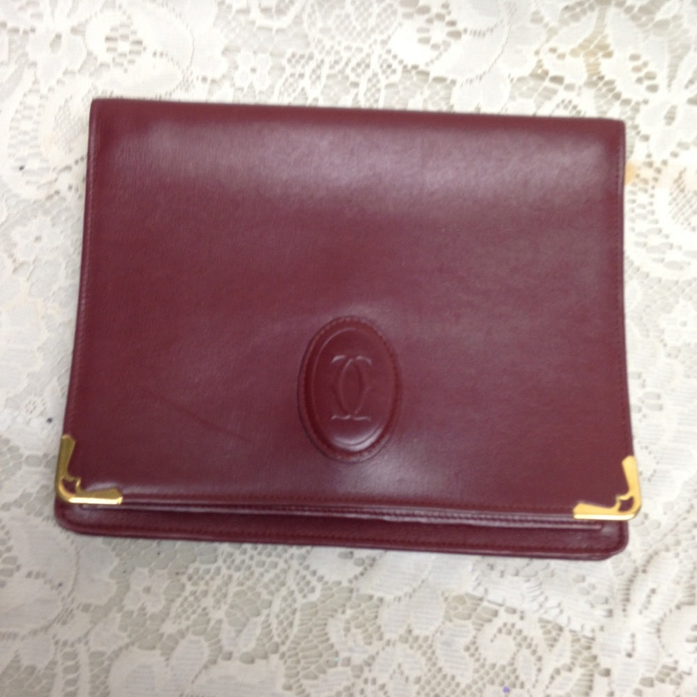 Cartier Burgundy Leather Clutch-Wristlet Crossbody