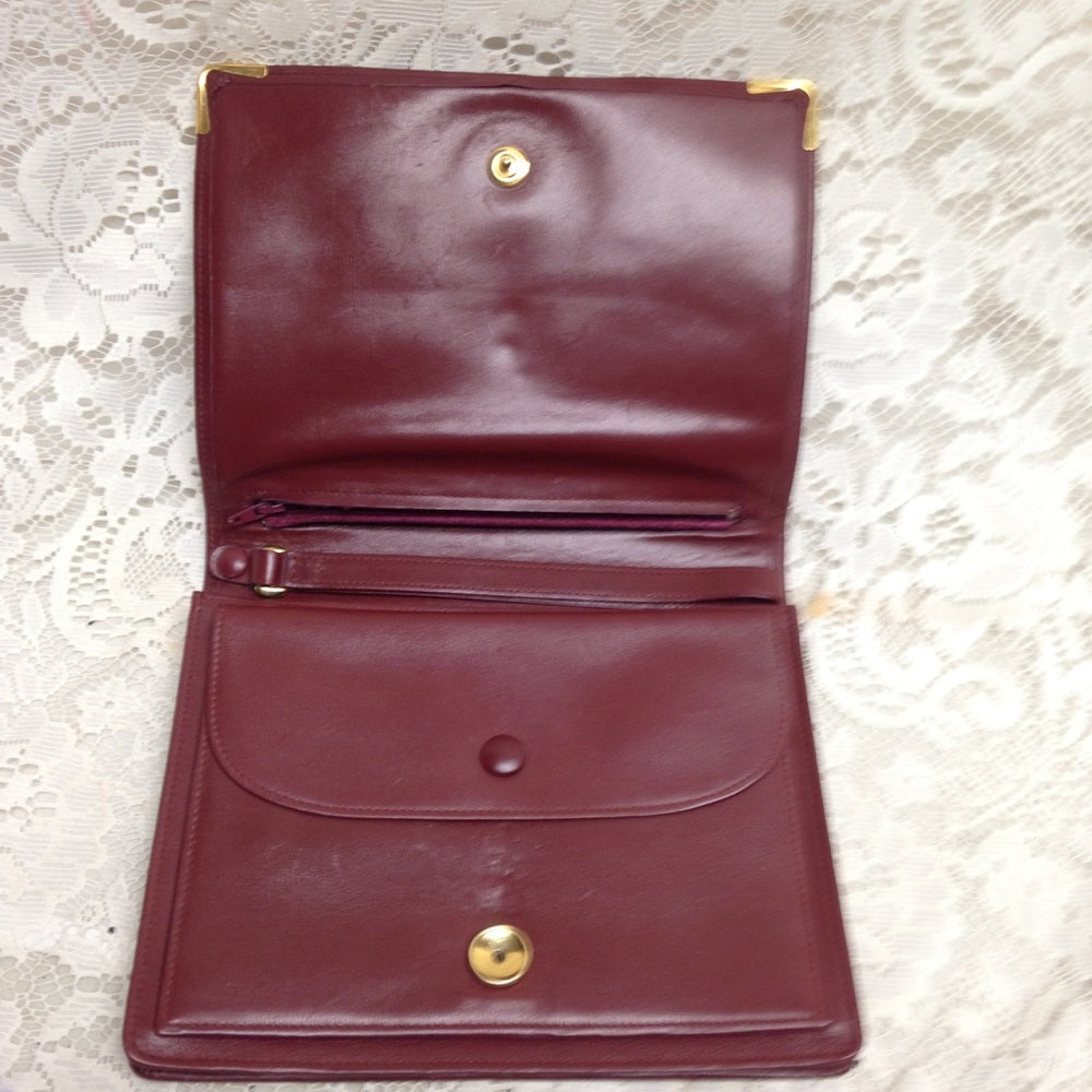 Cartier Burgundy Leather Clutch-Wristlet Crossbody