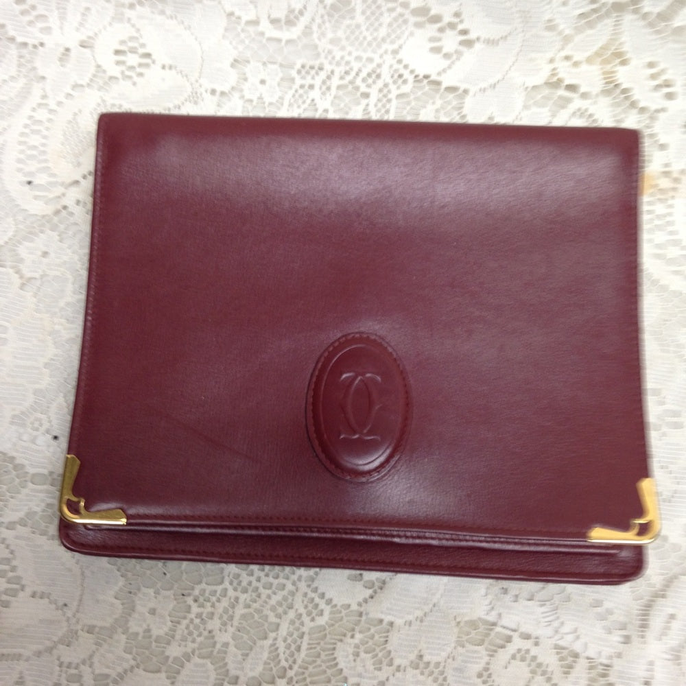 Cartier Burgundy Leather Clutch-Wristlet Crossbody