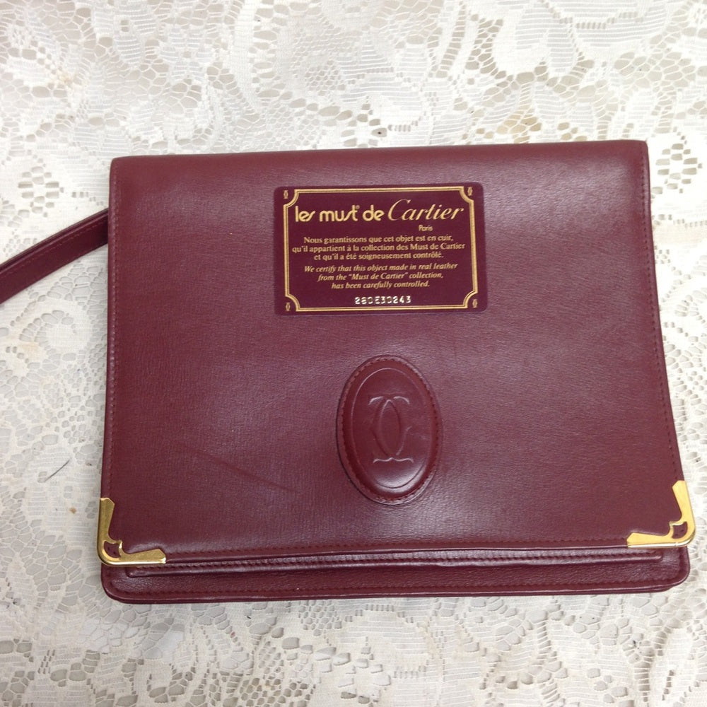 Cartier Burgundy Leather Clutch-Wristlet Crossbody