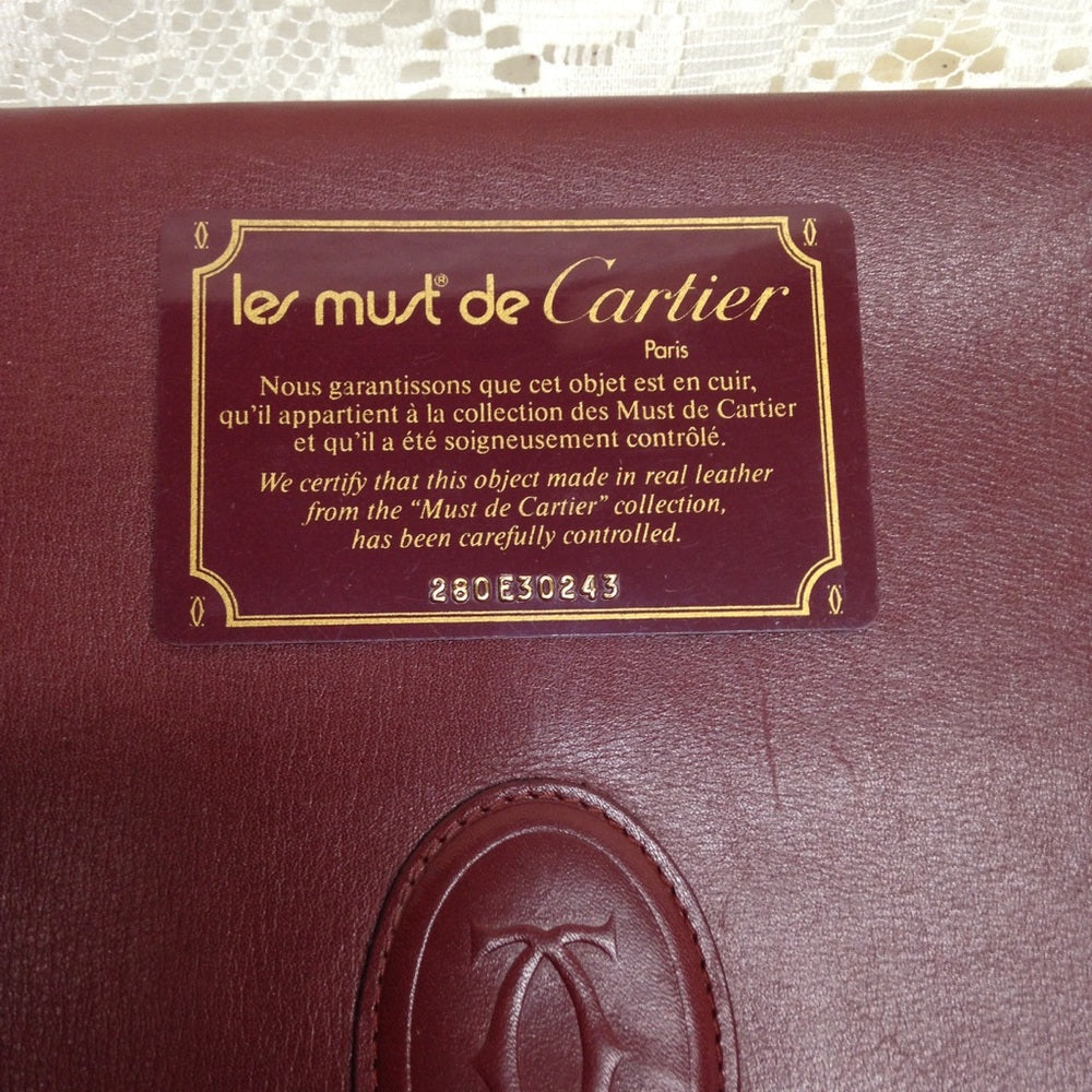 Cartier Burgundy Leather Clutch-Wristlet Crossbody