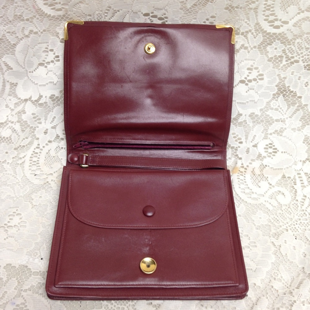 Cartier Burgundy Leather Clutch-Wristlet Crossbody