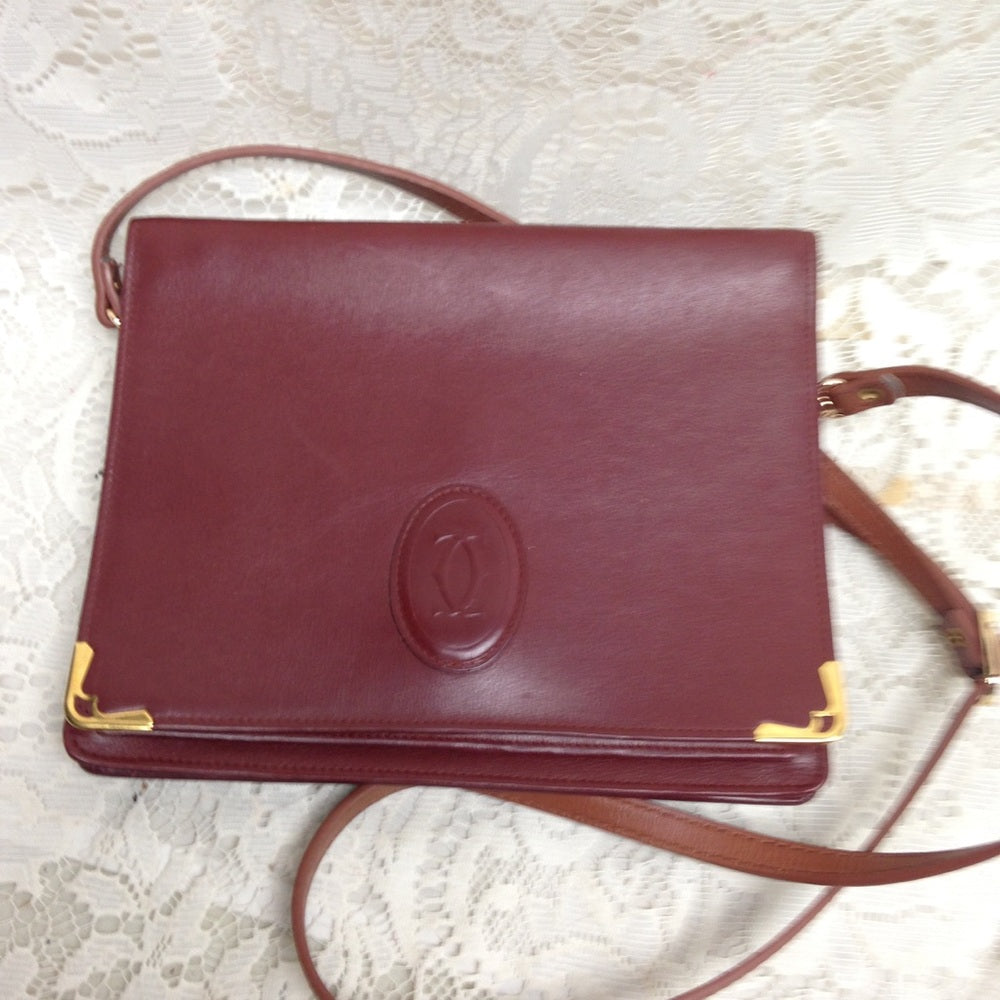 Cartier Burgundy Leather Clutch-Wristlet Crossbody