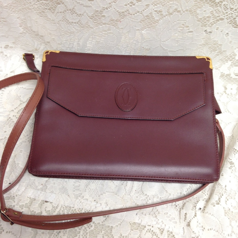 Cartier Burgundy Leather Clutch-Crossbody