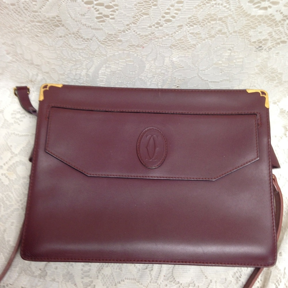 Cartier Burgundy Leather Clutch-Crossbody