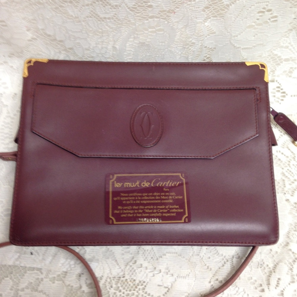Cartier Burgundy Leather Clutch-Crossbody