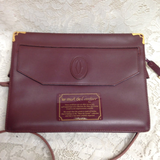 Cartier Burgundy Leather Clutch-Crossbody