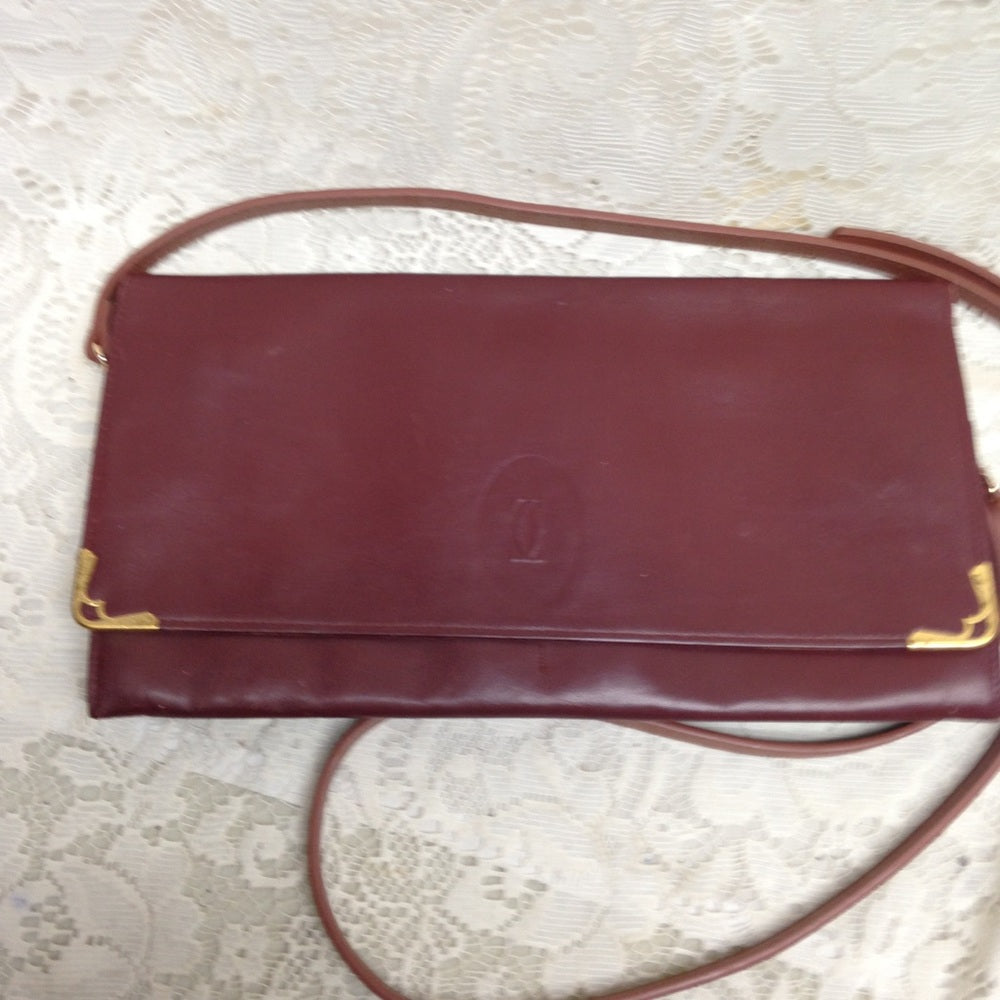 Cartier Burgundy Leather Clutch-Crossbody