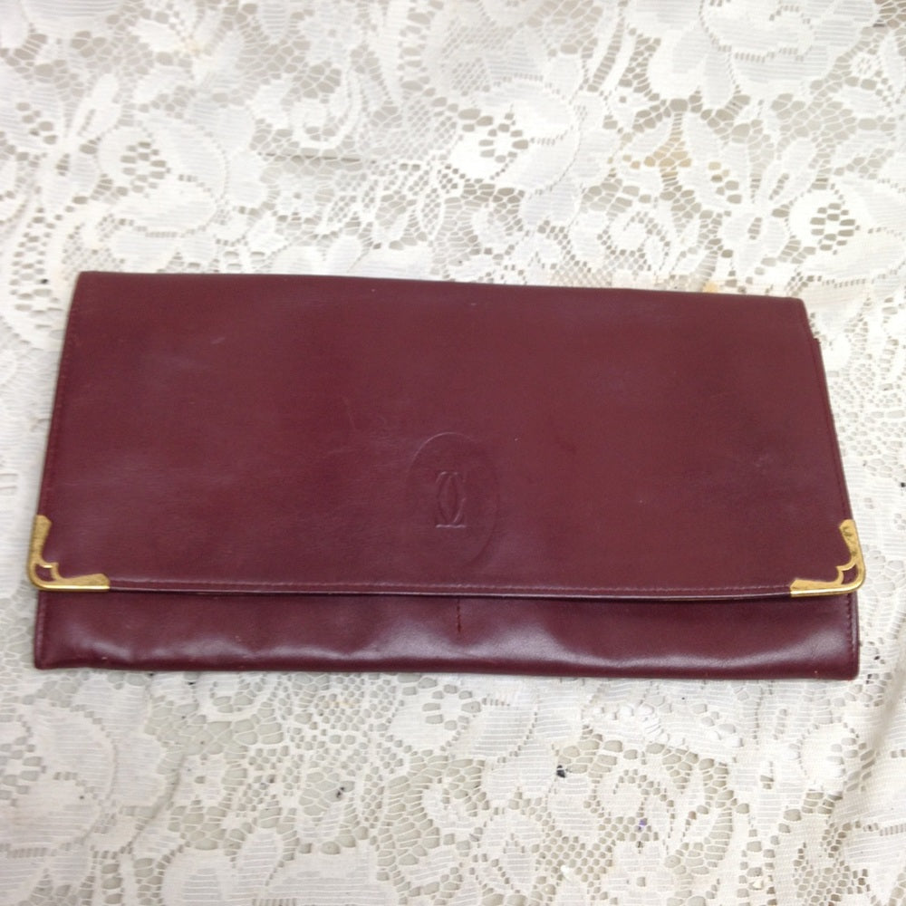 Cartier Burgundy Leather Clutch-Crossbody