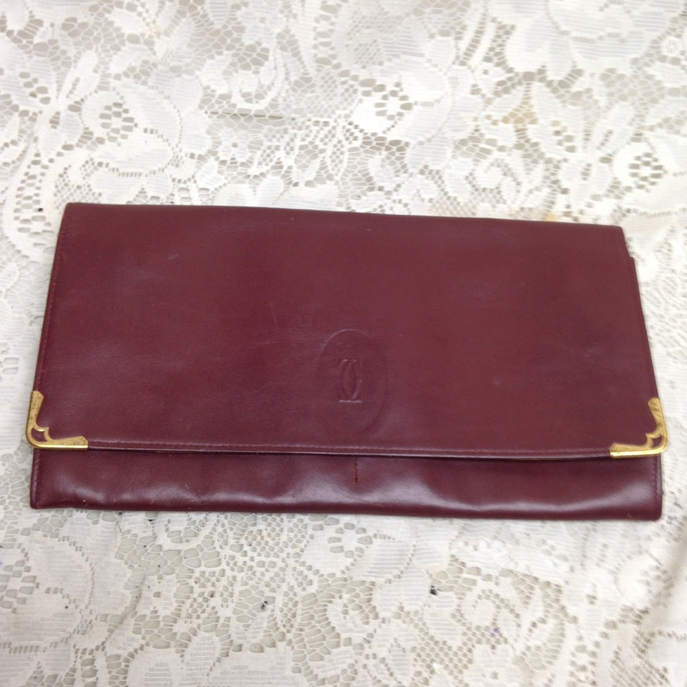 Cartier Burgundy Leather Clutch-Crossbody