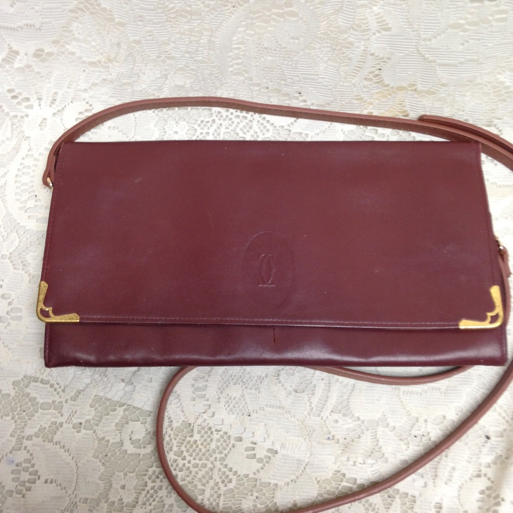 Cartier Burgundy Leather Clutch-Crossbody