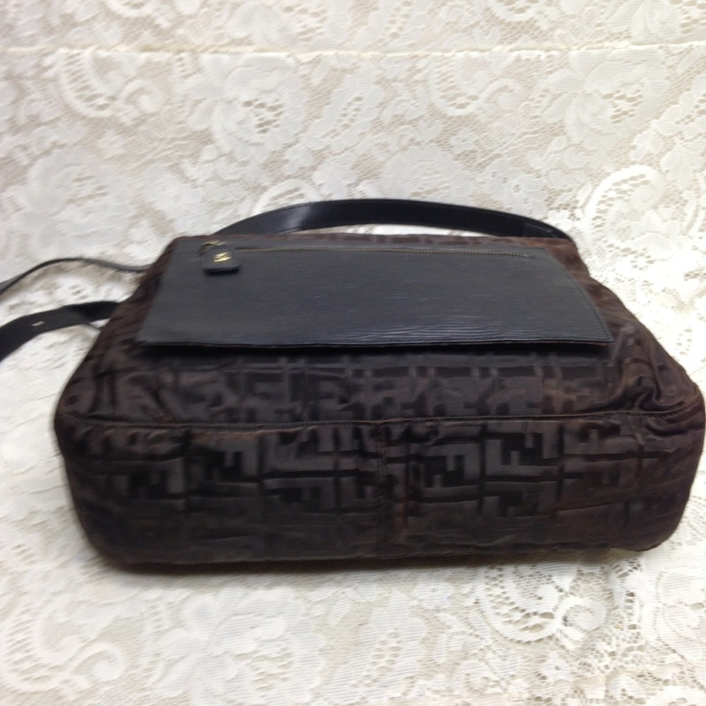 Vintage Fendi Zucca Brown Nylon Shoulder-Crossbody Bag