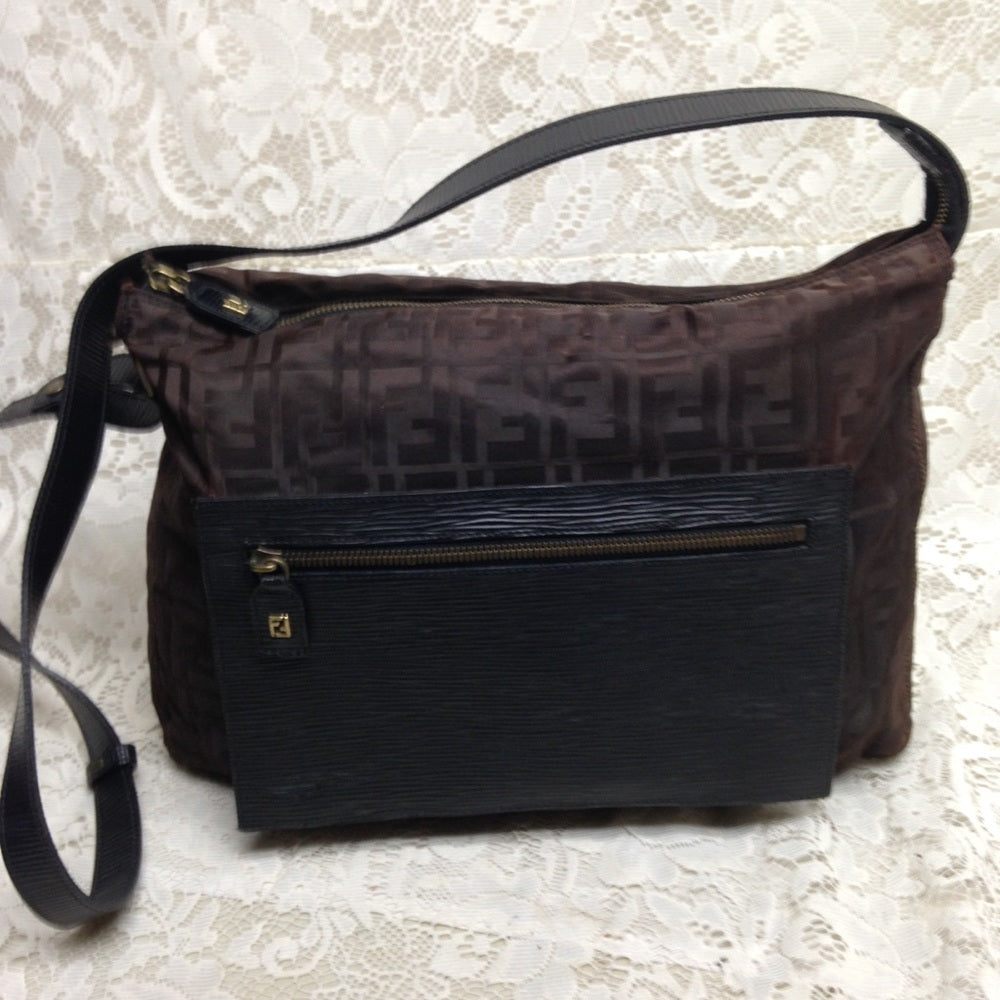 Vintage Fendi Zucca Brown Nylon Shoulder-Crossbody Bag