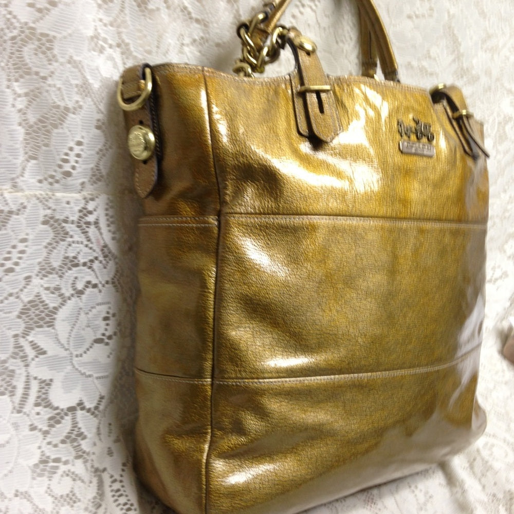 Authentic Coach Gold Vernis Enamel Shoulder Bag