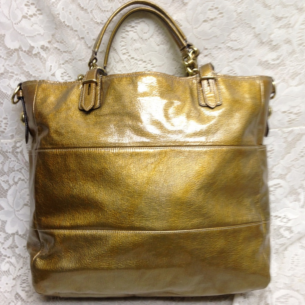 Authentic Coach Gold Vernis Enamel Shoulder Bag