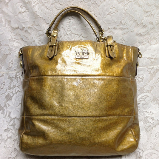 Authentic Coach Gold Vernis Enamel Shoulder Bag