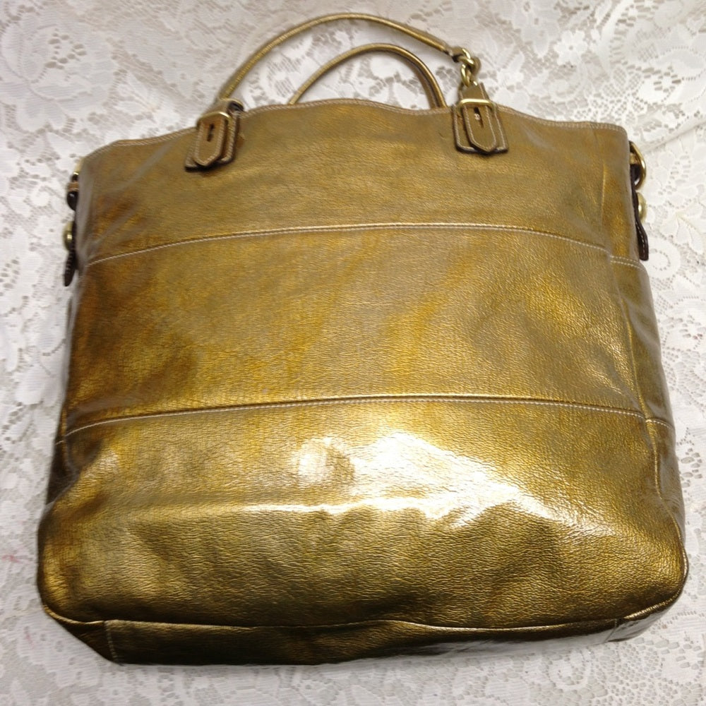 Authentic Coach Gold Vernis Enamel Shoulder Bag