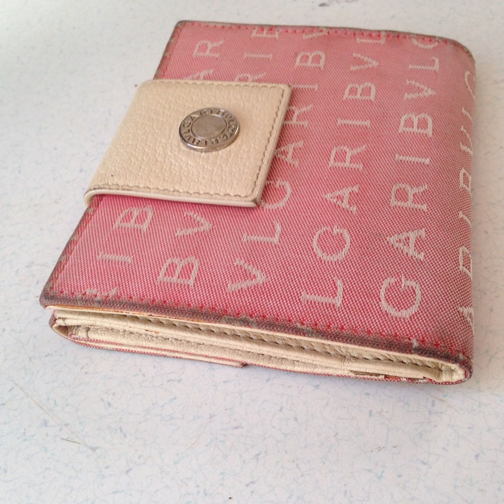 Bulgari Pink Mono Canvas compact Bi-fold Wallet