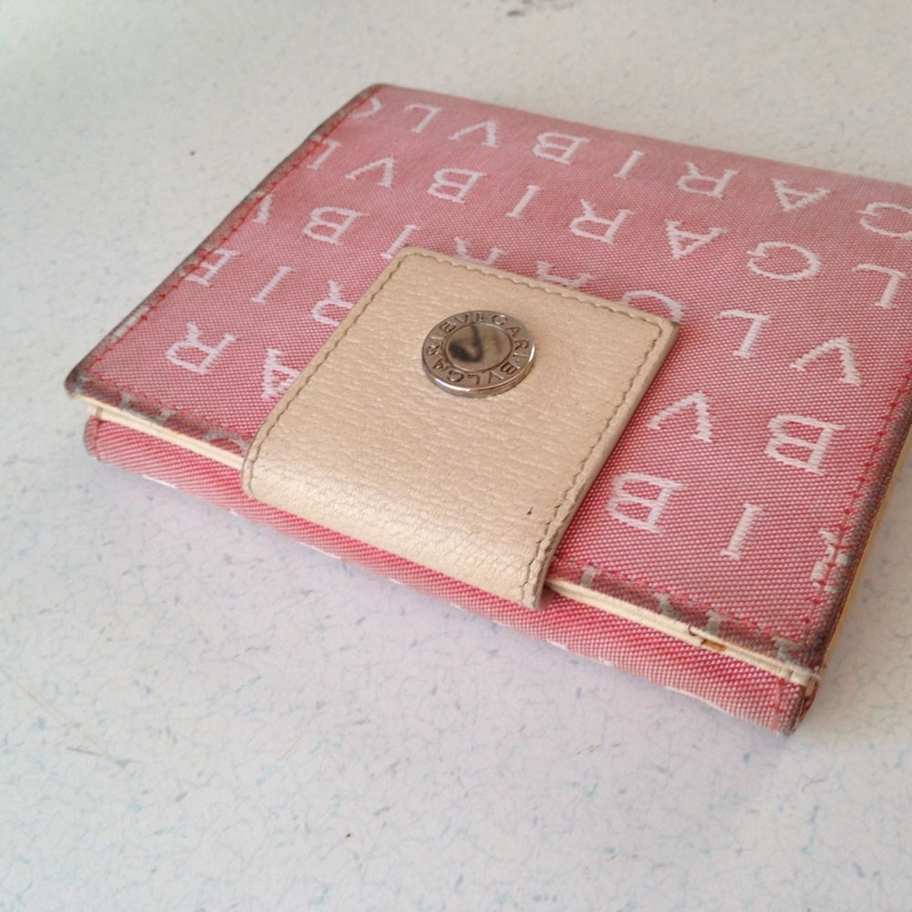 Bulgari Pink Mono Canvas compact Bi-fold Wallet