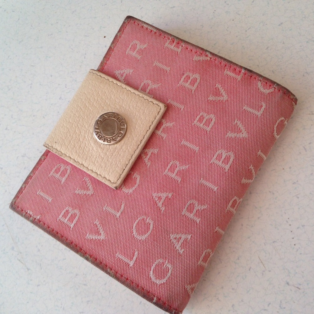 Bulgari Pink Mono Canvas compact Bi-fold Wallet
