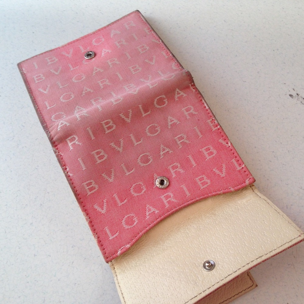 Bulgari Pink Mono Canvas compact Bi-fold Wallet