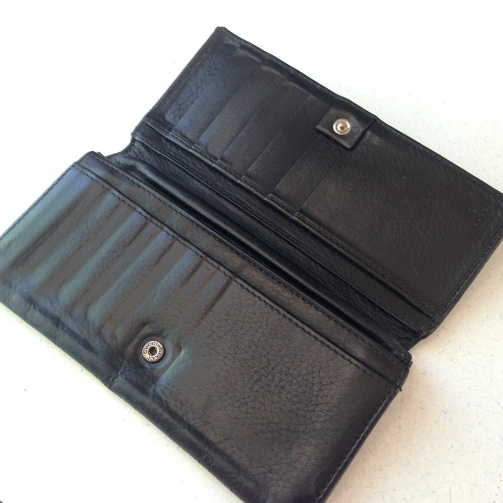 Vintage, Authentic,Gucci Black Leather Long Wallet