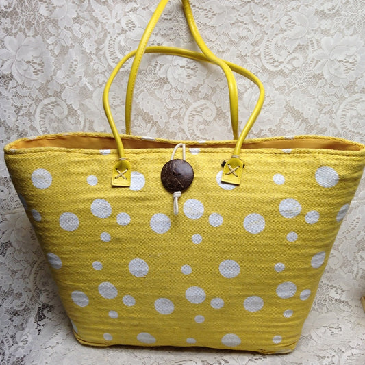 Sun n Sand Large Yellow Polka Dot Tote-Shoulder Ba