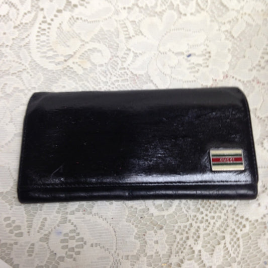 Vintage, Authentic,Gucci Black Leather Long Wallet