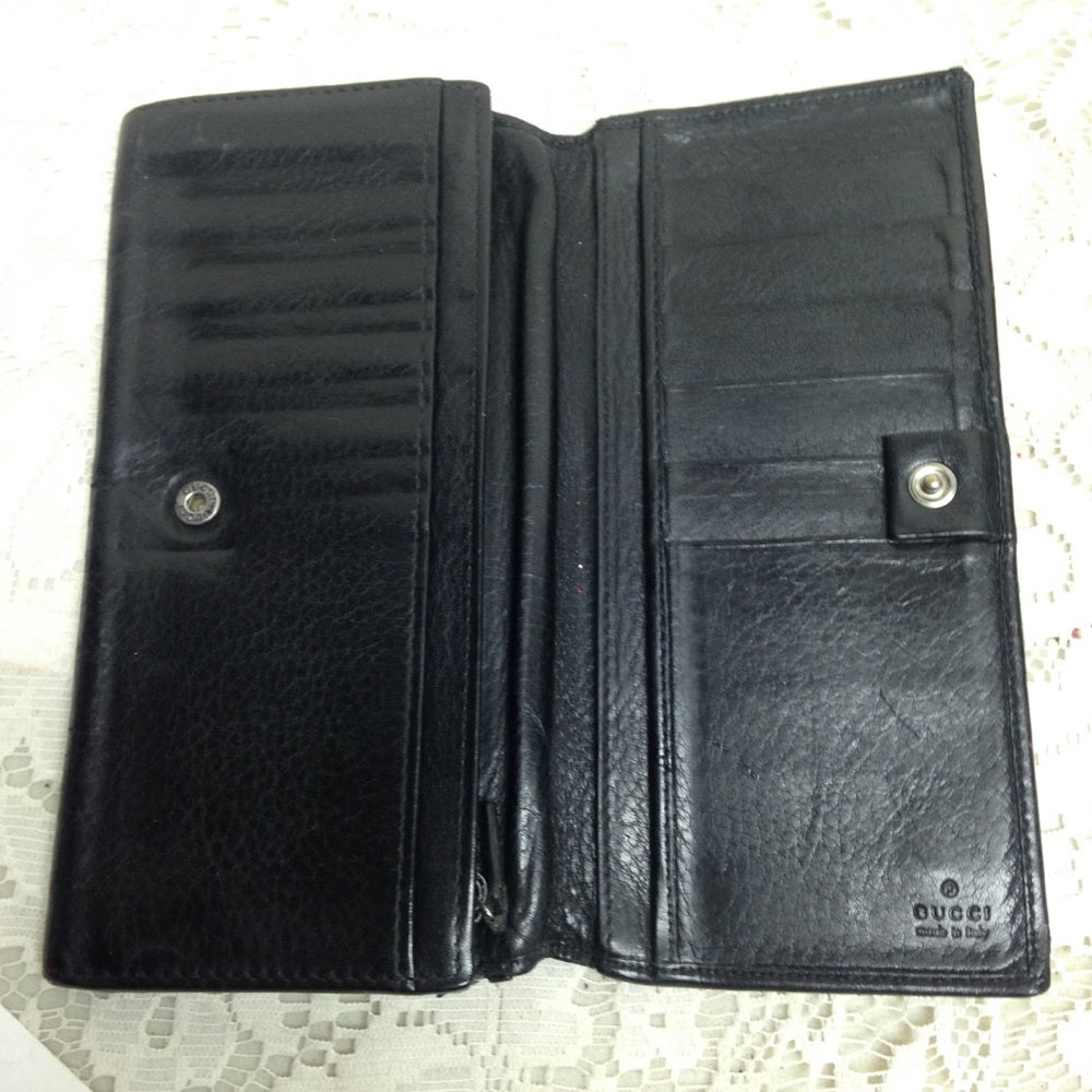 Vintage, Authentic,Gucci Black Leather Long Wallet