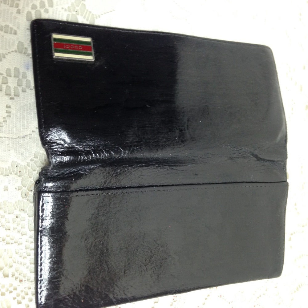 Vintage, Authentic,Gucci Black Leather Long Wallet