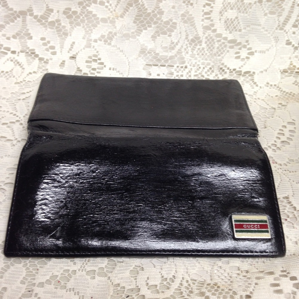 Vintage, Authentic,Gucci Black Leather Long Wallet
