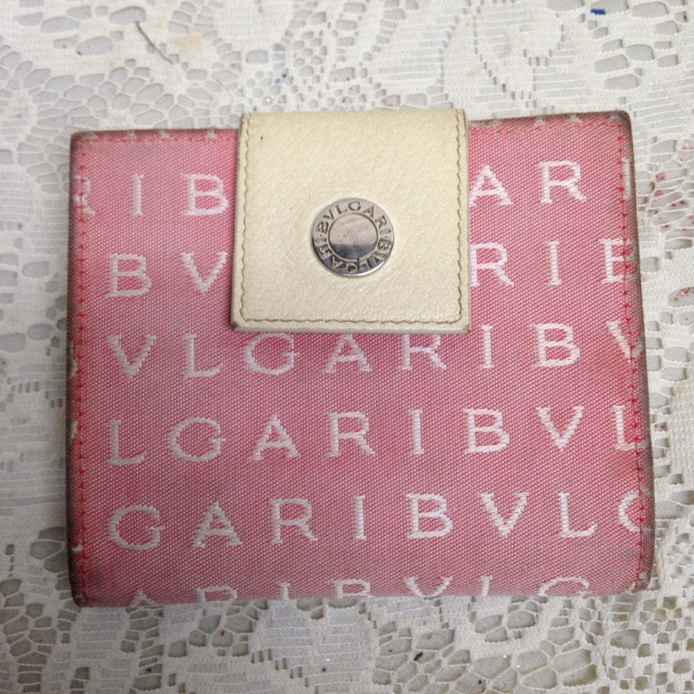 Bulgari Pink Mono Canvas compact Bi-fold Wallet