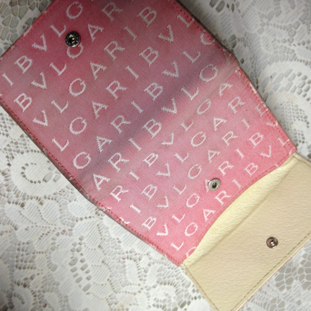 Bulgari Pink Mono Canvas compact Bi-fold Wallet