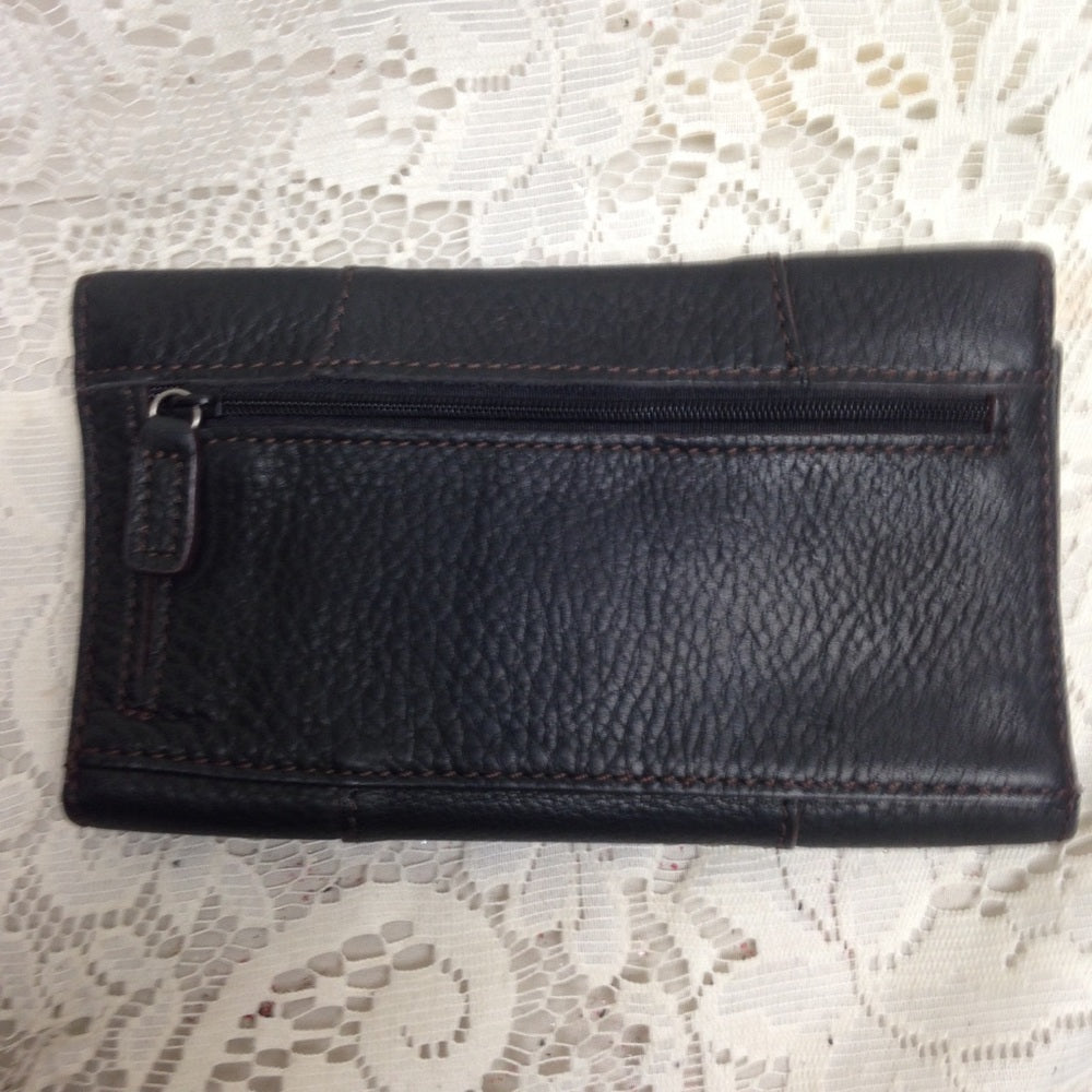 Vintage Black Leather Long Wallet