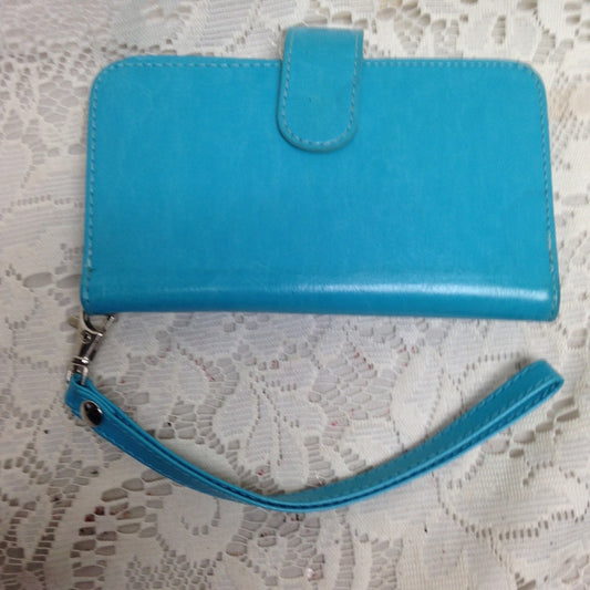 Aqua Blue Leather Wallet-Phone Case 3.5in x 5.75in