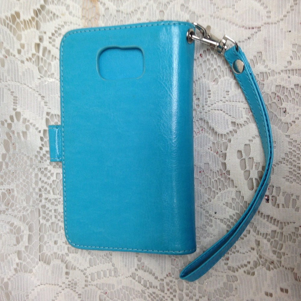 Aqua Blue Leather Wallet-Phone Case 3.5in x 5.75in