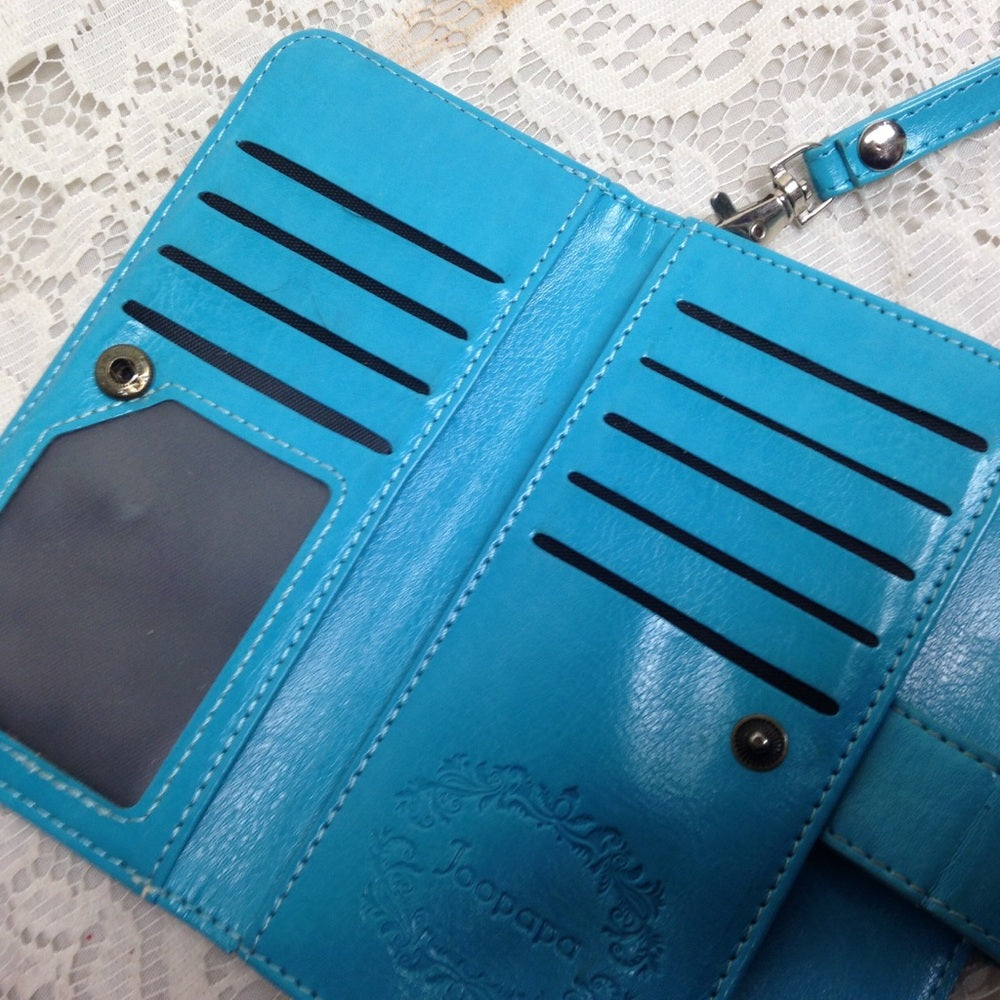 Aqua Blue Leather Wallet-Phone Case 3.5in x 5.75in