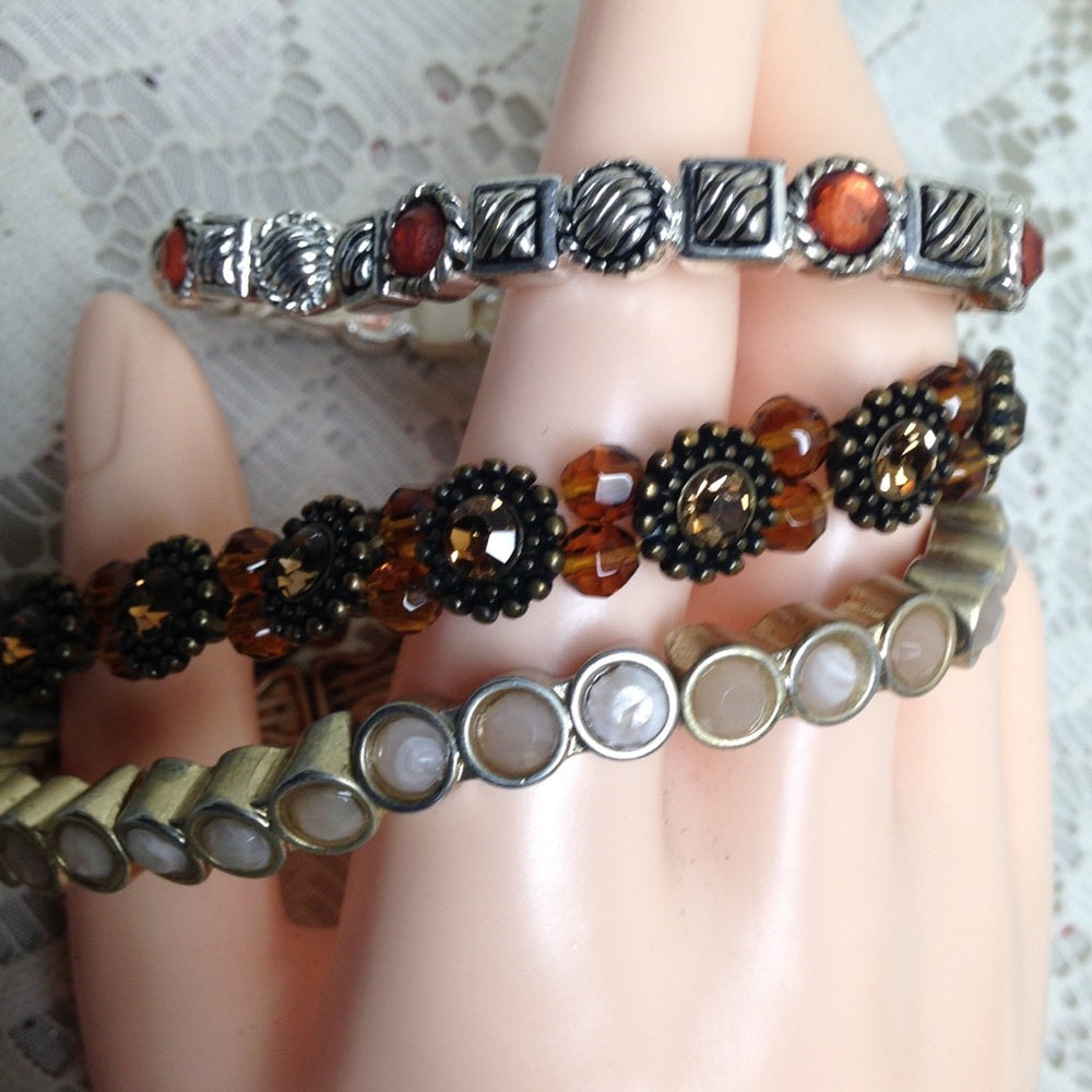 3pc Multi color Beaded  Stretchable Bracelets