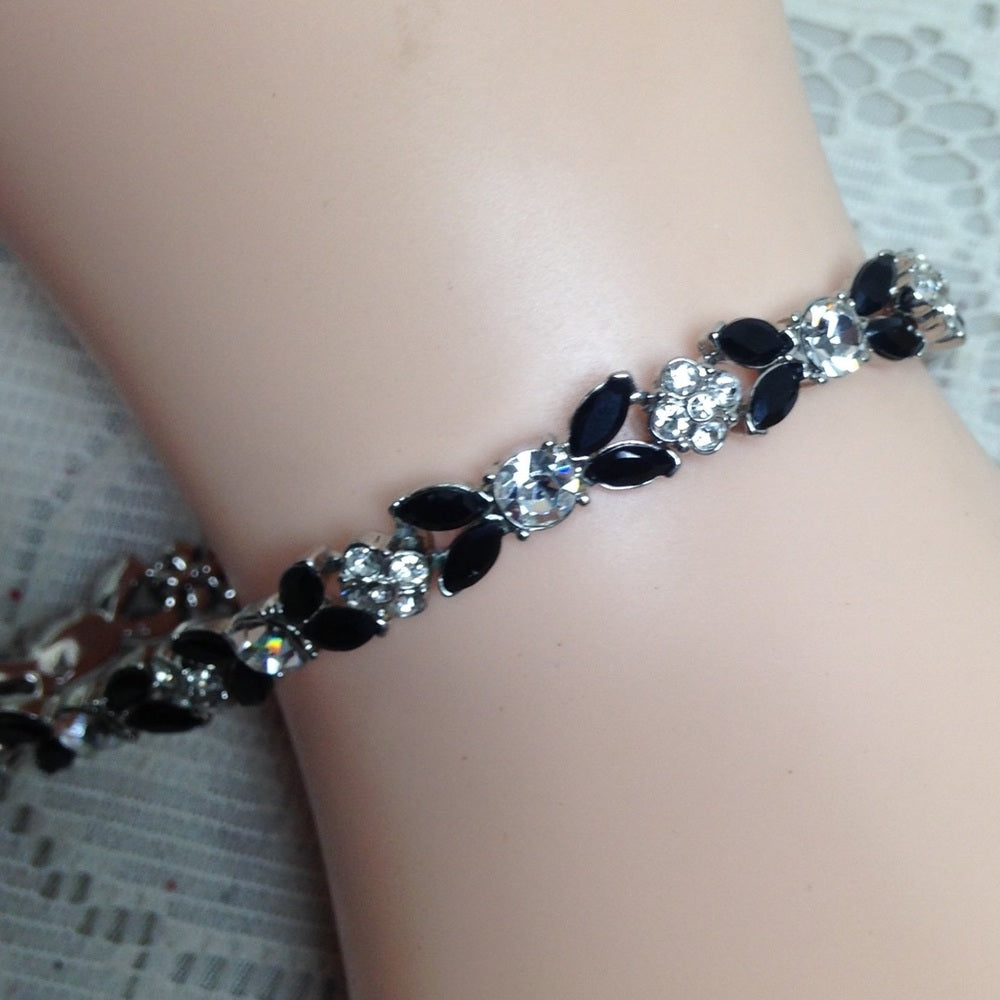 2pc Lot  Black and Purple Rhinestone Bracelets
