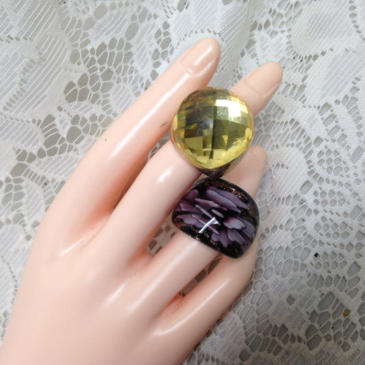 Vintage, 2pc Lot Floral Glass and Yellow Ring