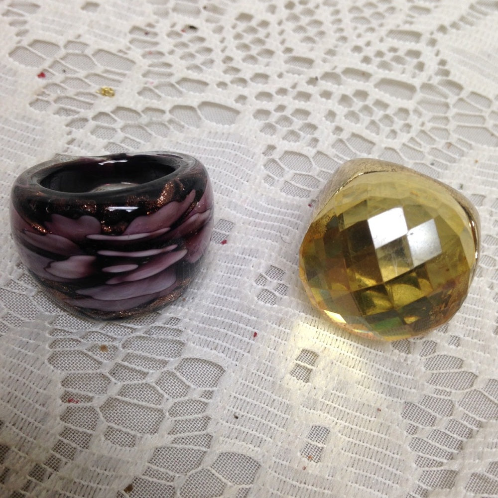 Vintage, 2pc Lot Floral Glass and Yellow Ring