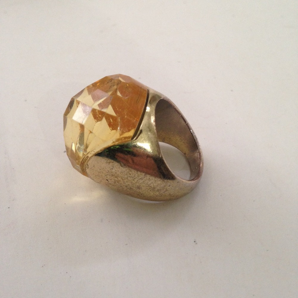 Vintage, 2pc Lot Floral Glass and Yellow Ring