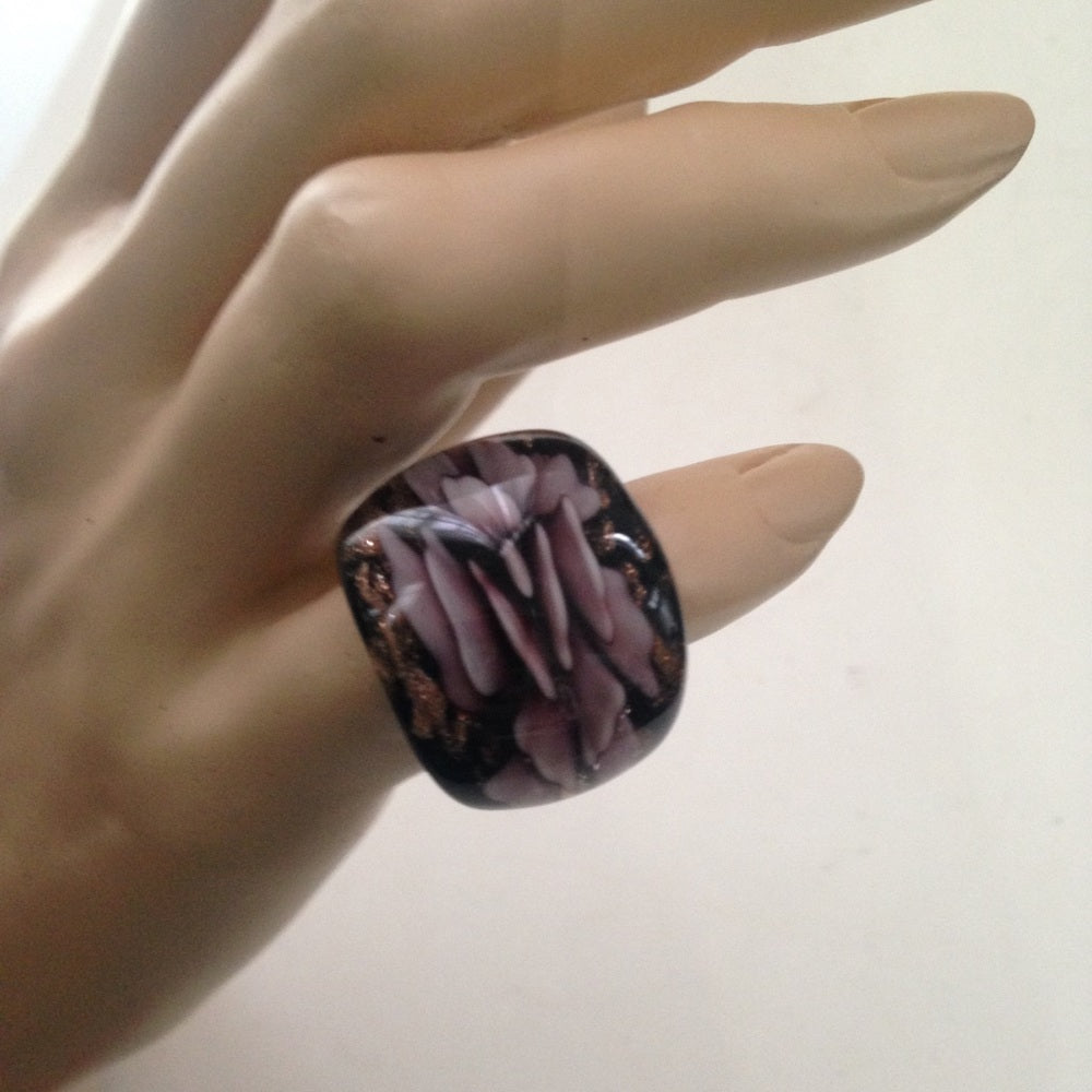 Vintage, 2pc Lot Floral Glass and Yellow Ring