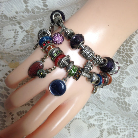 2pc Lot Multi Color Art Glass Charm Bracelet