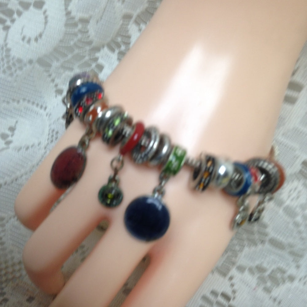 2pc Lot Multi Color Art Glass Charm Bracelet