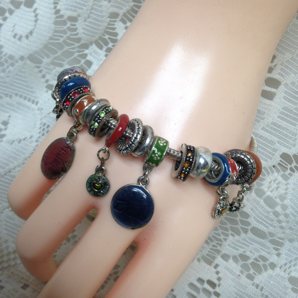 2pc Lot Multi Color Art Glass Charm Bracelet