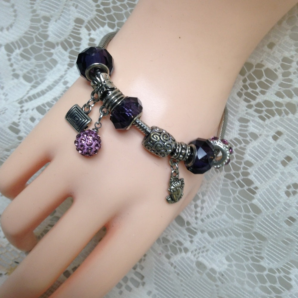 2pc Lot Multi Color Art Glass Charm Bracelet